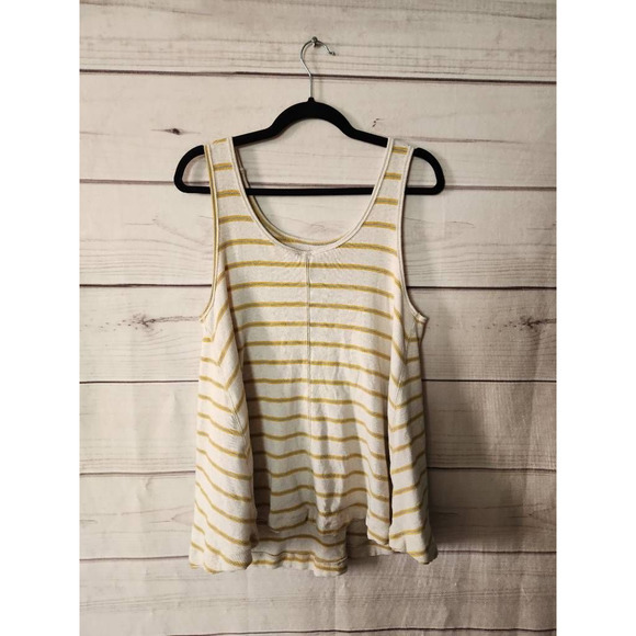 We The Free Womens Tank Top White Yellow Stripe Sleeveless Scoop Neck Stretch S - Picture 2 of 6